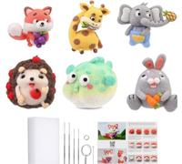 Meecaa Kit de démarrage de feutrage à l'aiguille, renard, éléphant, girafe, animaux, feutre de laine, tapis en mousse, décoration de la maison, feutrage à l'aiguille, fournitures de fête pour