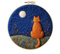 Meecaa Kit de feutrage à l'aiguille à faire soi-même pour débutants, chat ciel étoilé, fournitures en feutre de laine, cercles à broder, belle peinture en laine et outils de feutrage à l'aiguille