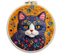 Meecaa Kit de feutrage à l'aiguille à faire soi-même pour débutants, chat, fleur, animal, y compris fournitures en feutre de laine, cercles à broder, belle peinture en laine et outils de feutrage à