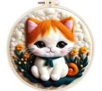 Meecaa Kit de feutrage à l'aiguille à faire soi-même pour débutants, chat fleur animal y compris fournitures en feutre de laine, cercles à broder, belle peinture en laine et outils de feutrage à