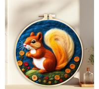Meecaa Kit de feutrage à l'aiguille à faire soi-même pour débutants, écureuil animal fleur, y compris fournitures de feutre de laine, cercles à broder, belle peinture en laine et outils de feutrage à