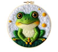 Meecaa Kit de feutrage à l'aiguille à faire soi-même pour débutants, grenouille avec fournitures en feutre de laine, cercles à broder, belle peinture en laine et outils de feutrage à l'aiguille