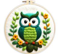 Meecaa Kit de feutrage à l'aiguille à faire soi-même pour débutants, hibou animal fleur, y compris fournitures en feutre de laine, cercles à broder, belle peinture en laine et outils de feutrage à