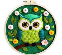 Meecaa Kit de feutrage à l'aiguille à faire soi-même pour débutants, hibou, fleur, animal, y compris fournitures de feutre de laine, cercles à broder, belle peinture en laine et outils de feutrage à