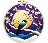 Meecaa Kit de feutrage à l'aiguille à faire soi-même pour débutants, oiseaux, animaux, lune, fleur, y compris des fournitures en feutre de laine, des cerceaux à broder, une belle peinture en laine et