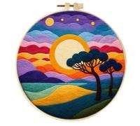 Meecaa Kit de feutrage à l'aiguille à faire soi-même pour débutants, paysage d'arbre au coucher du soleil, y compris fournitures en feutre de laine, cercles à broder, belle peinture en laine et outils