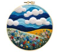 Meecaa Kit de feutrage à l'aiguille à faire soi-même pour débutants, paysage de fleurs avec fournitures en feutre de laine, cercles à broder, belle peinture en laine et outils de feutrage à l'aiguille