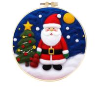 Meecaa Kit de feutrage à l'aiguille à faire soi-même pour débutants, Père Noël, arbre de Noël, lune avec fournitures en feutre de laine, cercles à broder, belle peinture en laine et outils de feutrage