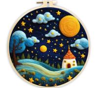 Meecaa Kit de feutrage à l'aiguille à faire soi-même pour débutants, phare du ciel étoilé avec fournitures en feutre de laine, cercles à broder, belle peinture en laine et outils de feutrage à