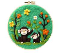 Meecaa Kit de feutrage à l'aiguille à faire soi-même pour débutants, singe, fleur, animal, y compris fournitures de feutre de laine, cercles à broder, belle peinture en laine et outils de feutrage à