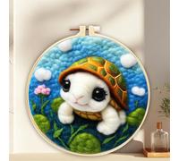 Meecaa Kit de feutrage à l'aiguille à faire soi-même pour débutants, tortue animal fleur, y compris fournitures de feutre de laine, cercles à broder, belle peinture en laine et outils de feutrage à