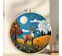 Meecaa Kit de feutrage à l'aiguille à faire soi-même pour les débutants, paysage de cerf, animal, fleur, y compris fournitures de feutre de laine, cercles à broder, belle peinture en laine et outils