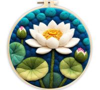 Meecaa Kit de feutrage à l'aiguille DIY pour débutants, fleur de lotus incluant fournitures de feutre en laine, cercles à broder, magnifique peinture en laine et outils de feutrage à l'aiguille (lotus