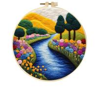 Meecaa Kit de feutrage à l'aiguille DIY pour débutants, paysage avec fleurs, arbres, ruisseau, fournitures de feutre en laine, cercles à broder, belle peinture en laine et outils de feutrage à