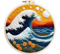 Meecaa Kit de feutrage à l'aiguille DIY pour débutants, paysage de vagues et fleurs incluant fournitures de feutre en laine, cercles à broder, magnifique peinture en laine et outils de feutrage à