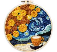Meecaa Kit de feutrage à l'aiguille DIY pour débutants, paysage stellaire de café comprenant des fournitures de feutre en laine, cercles à broder, belle peinture en laine et outils de feutrage à
