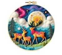Meecaa Kit de feutrage à l'aiguille pour débutants avec cerf, ciel étoilé, fournitures en feutre de laine, cercles à broder, belle peinture en laine et outils de feutrage à l'aiguille (arbre)