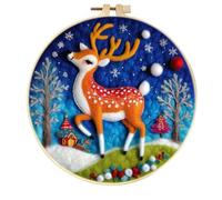 Meecaa Kit de feutrage à l'aiguille pour débutants avec cerf, ciel étoilé, fournitures en feutre de laine, cercles à broder, belle peinture en laine et outils de feutrage à l'aiguille (Noël)
