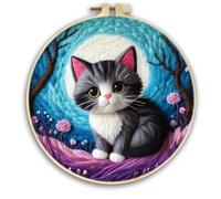 Meecaa Kit de feutrage à l'aiguille pour débutants, avec fournitures en feutre de laine, cercles à broder, belle peinture en laine et outils de feutrage à l'aiguille (chat)