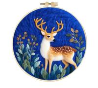 Meecaa Kit de feutrage à l'aiguille pour débutants, cerf animal à faire soi-même, y compris des fournitures de feutre de laine, des cerceaux à broder, une belle peinture en laine et des outils de