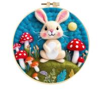 Meecaa Kit de feutrage à l'aiguille pour débutants, comprenant des fournitures de feutre de laine, des cerceaux à broder, une belle peinture en laine et des outils de feutrage à l'aiguille (lapin)