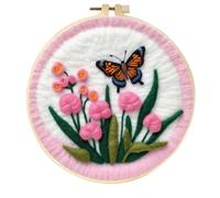 Meecaa Kit de feutrage à l'aiguille pour débutants, papillon, fleur, animal, bricolage, y compris des fournitures de feutre de laine, des cerceaux à broder, une belle peinture en laine et des outils