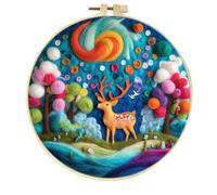 Meecaa Kit de feutrage à l'aiguille pour débutants, y compris des fournitures de feutre de laine, des cerceaux à broder, une belle peinture en laine et des outils de feutrage à l'aiguille (cerf)