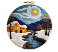 Meecaa Kit de feutre aiguilleté pour débutants, petit paysage de neige solaire comprenant des accessoires en feutre de laine, un cadre de broderie, une belle peinture en laine et des outils en feutre