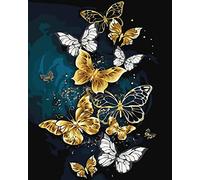 Meecaa Kit de peinture à l'huile par numéros papillon doré pour adultes débutants 40,6 x 50,8 cm (papillon fleur, encadré)