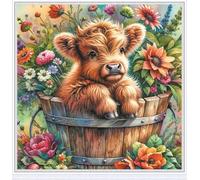 Meecaa Kits de Point de Croix 11 Count Estampés, Kit de Broderie Vache se Baignant Fleur avec Accessoires Pré-Imprimé (36 cm x 36 cm) (Bain)