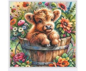 Meecaa Kits de Point de Croix 11 Count Estampés, Kit de Broderie Vache se Baignant Fleur avec Accessoires Pré-Imprimé (36 cm x 36 cm) (Bain)