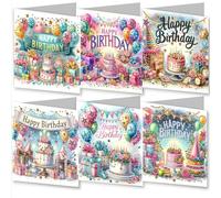Meecaa Lot de 6 cartes d'anniversaire faites à la main en forme de ballon avec strass 5D avec enveloppes, cartes postales pour amis, famille, amoureux (15 cm x 30 cm) (heureux)