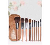 Meecaa Lot de 9 pinceaux de maquillage professionnels de qualité supérieure avec sac, parfaits pour fond de teint, poudre, anti-cernes et ombres à paupières, pinceaux kabuki liquides (marron, avec