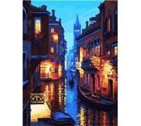 Meecaa Peinture par numéros Paysage de nuit de Venise pour adultes débutants 40,6 x 50,8 cm (Venise, sans cadre)