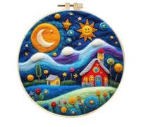 Meecaa Sun Moon Flower Kit de feutrage à l'aiguille pour débutants, y compris des fournitures de feutre de laine, des cerceaux à broder, une belle peinture en laine et des outils de feutrage à