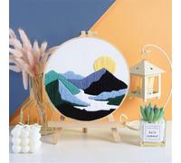 Meecaa Sun Snow Kit de broderie au point de croix pour débutants et adultes, avec cercle à broder et instructions (français non garanti) (montagne)