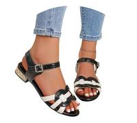 MEECHI 2026 Nouvelles Sandales À Talons Bas Sandales Élégantes for Femme Talons Hauts De Mariée en Cuir PU Sandals Romaines Vintage avec Boucle Chaussures De Soirée D'été À Bout Ouvert(White,37 EU)