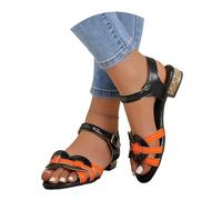 MEECHI 2026 Nouvelles Sandales À Talons Bas Sandales Élégantes for Femme Talons Hauts De Mariée en Cuir PU Sandals Romaines Vintage avec Boucle Chaussures De Soirée D'été À Bout Ouvert(Orange,40 EU)