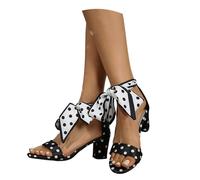 MEECHI 2026 Sandales De Mariée À Talons Blocs Sandals À Lacets for Femmes À Motif À Pois Talons Hauts Élégants À Bout Ouvert,36-43 Grande Taille, Chaussures De Soirée for Fêtes, Mariages(Black,36 EU)