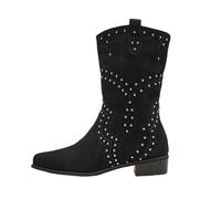 MEECHI Bottes Mi-Mollet avec Fermeture Éclair Bottes Western À Bout Pointu Et Rivets for Femme Bottines Rétro en Daim Chaussures À Cheville Décontractées for Quatre Saisons(Black,36 EU)