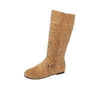 MEECHI Bottines Ajourées for Femmes Bottes De Cowboy Western Rétro Bottines en Daim À Talons Compensés Bottes Mi-Mollet for L'été/l'automne(Brown,37 EU)