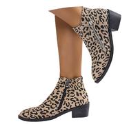 MEECHI Bottines Vintage À Léopard Bottes Courtes Chelsea for Femmes À Talons Larges Bottines Pointues en Daim Bottes De Loisirs for Printemps Chaussures À Cheville avec Fermeture Éclair(Beige,37 EU)