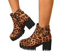 MEECHI Bottines Vintage Femme Ankle Boots Mode avec Boucles Bottes Courtes Plateforme Gothique Booties Chaudes en Daim Automne-Hiver Chaussures À La Cheville Élégantes À Talon Bloc(Leopard,40 EU)