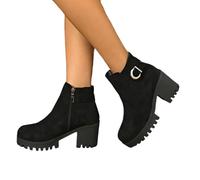 MEECHI Bottines Vintage Femme Ankle Boots Mode avec Boucles Bottes Courtes Plateforme Gothique Booties Chaudes en Daim Automne-Hiver Chaussures À La Cheville Élégantes À Talon Bloc(Black,39 EU)