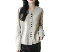 MEECHI Cardigans en Cachemire for Femme avec Boutons Colorés Pull Élégant en Laine À Manches Longues Et Col Rond Vêtements Chauds Vintage for L'automne Et l'hiver(Beige,L)