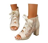 MEECHI Sandales De Mariée À Talon Bloc Sandals Romaines Vintage for Femmes avec Fermeture Éclair Bottes Lacées Ajourées Été 2026 Escarpins À Bout Ouvert for Bureau, Mariage(43 EU)