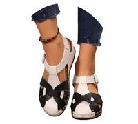 MEECHI Sandales De Randonnée Fermées for Femmes 2026,Chaussures Orthopédiques D'été avec Soutien De La Voûte Plantaire Sandales Creuses en Cuir PU avec Boucle Chaussures De Plage Vintage(Black,38 EU)