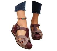 MEECHI Sandales De Randonnée Fermées for Femmes 2026,Chaussures Orthopédiques D'été avec Soutien De La Voûte Plantaire Sandales Creuses en Cuir PU avec Boucle Chaussures De Plage Vintage(Brown,43 EU)