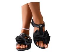 MEECHI Sandales Grande Taille for Femme 2026, Sandales Romaines Plates avec Nœuds Chaussures D'été Légères Et Confortables for Quotidien/Plage,36-43 EU(Black,40 EU)