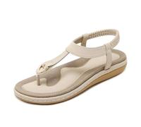 MEECHI Sandales Plates Décontractées Sandals D'été À Bout Ouvert for Femme Tongs en Cuir PU Sandales Romaines Rétro 2024 Nouvelles Chaussures De Plage Bohême Flip-Flops(Apricot,38 EU)